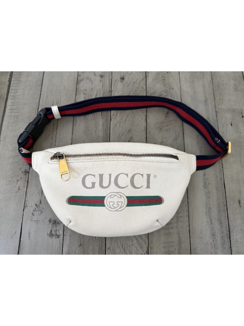 Gucci Logo Print Leather Messenger Belt Bag Fanny Bag